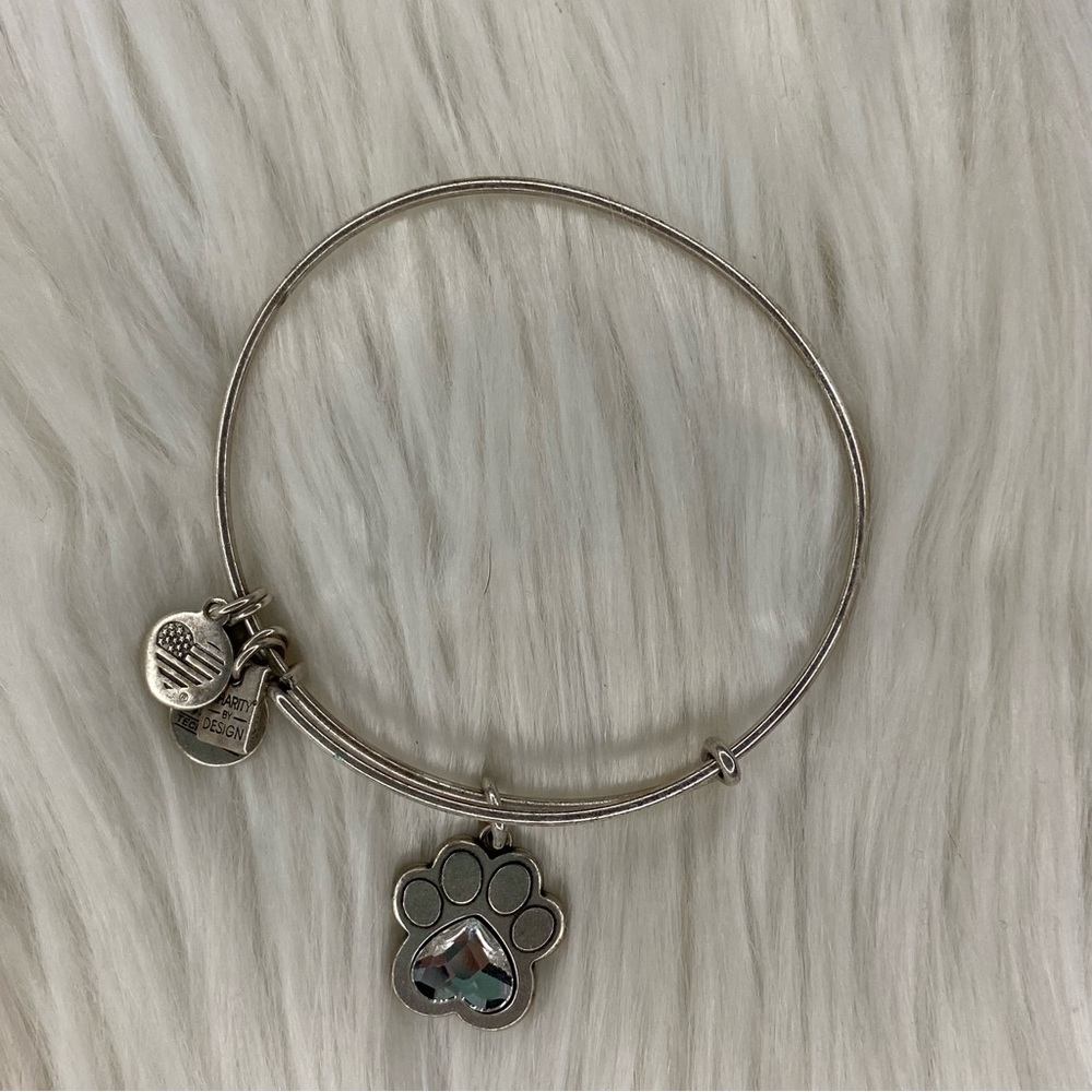 Alex and Ani Rafaelian Silver Crystal Paw Prints of Love Charm Bangle Bracelet